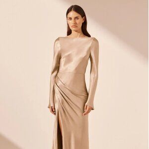 Shona Joy La Lune Flared Sleeve Side Split Midi Dress - Gold